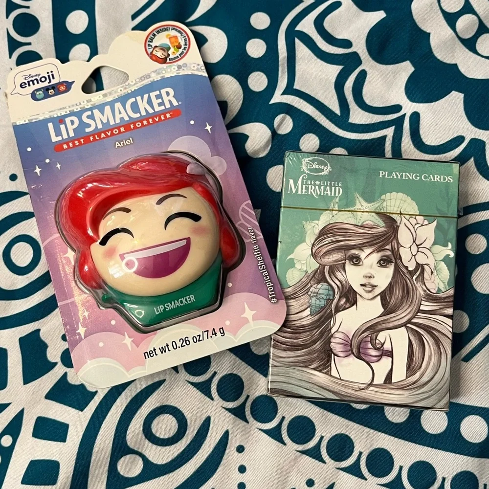Lip Smacker Disney Emoji Ariel & Deck of Ariel playing cards. Little Mermaid NWT - Picture 1 of 2